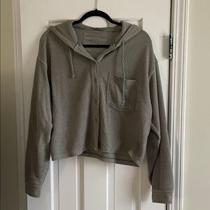 American Eagle Army Green Hooded Button Up